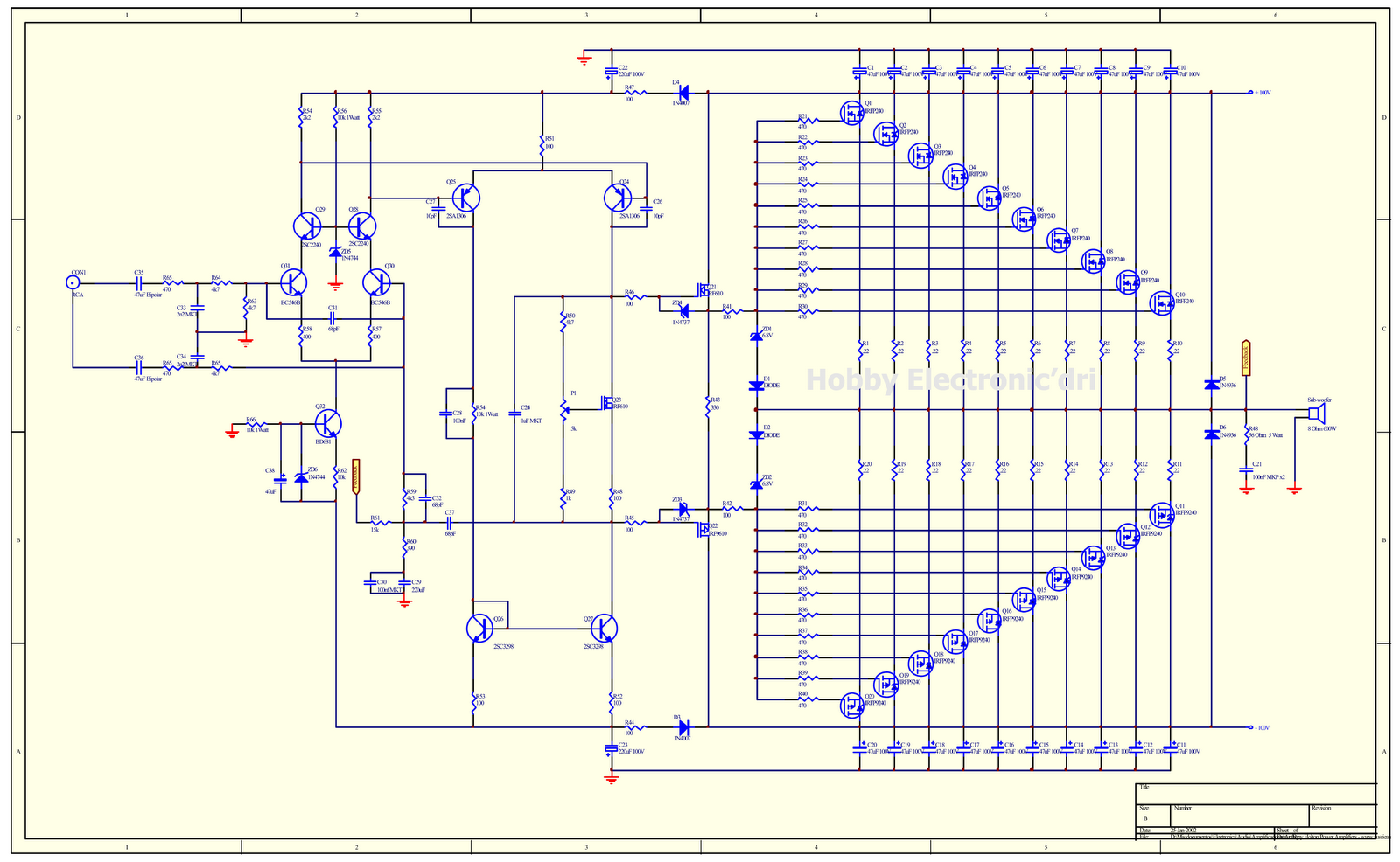  1000  Watts  Mosfet Audio Amplifier  Circuit  Diagram  