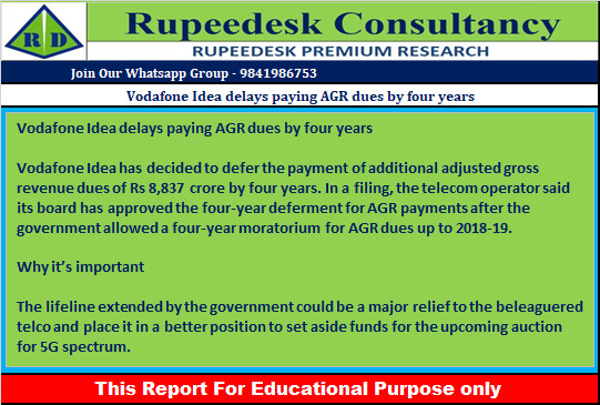 Vodafone Idea delays paying AGR dues by four years - Rupeedesk Reports - 24.06.2022