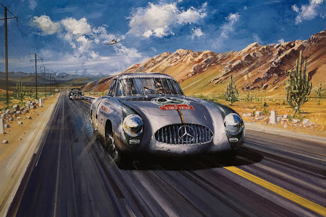 Carrera Panamericana 1952 print by Nicholas Watts, Autographed by Karl Kling, available at l'art et l'automobile.