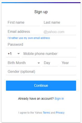 Yahoo mail SignUp