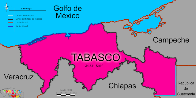 Mapa de Tabasco con ubicación geográfica.