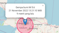 Karaos Oyag? Gempa Bumi M 5,6 Di Barat Daya Cianjur Terasa Hingga Ke Bandung Pada Senin (21/11/2022) Pukul 13:21:10 WIB