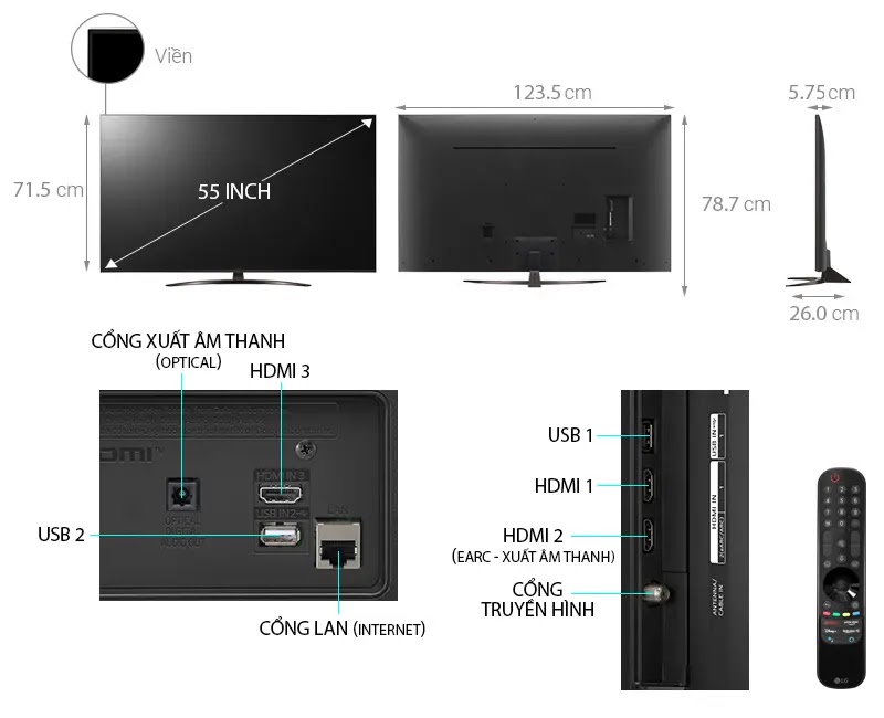 Smart Tivi LG 4K 55 inch 55UP8100PTB ThinQ AI