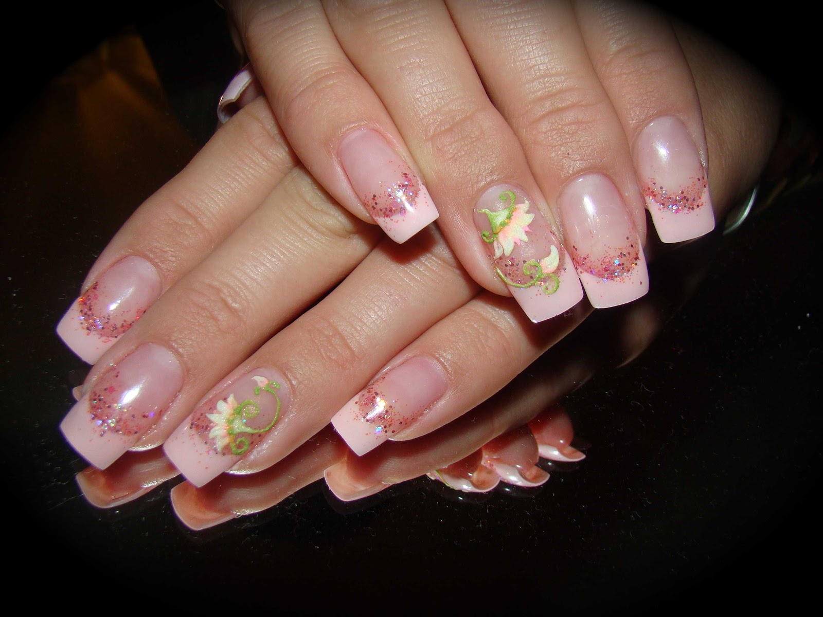 Gel French with Acrylic 3-D Flower Nail Art | Nailic