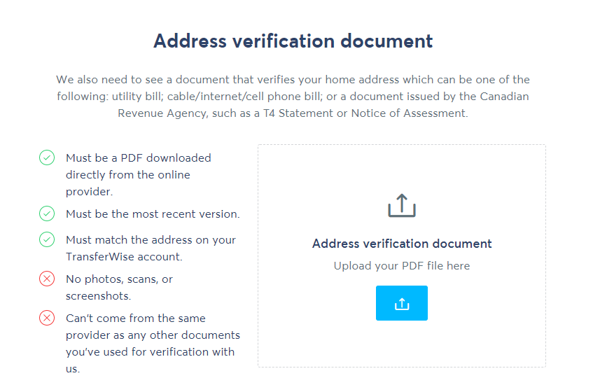 TransferWise Address Verification Document