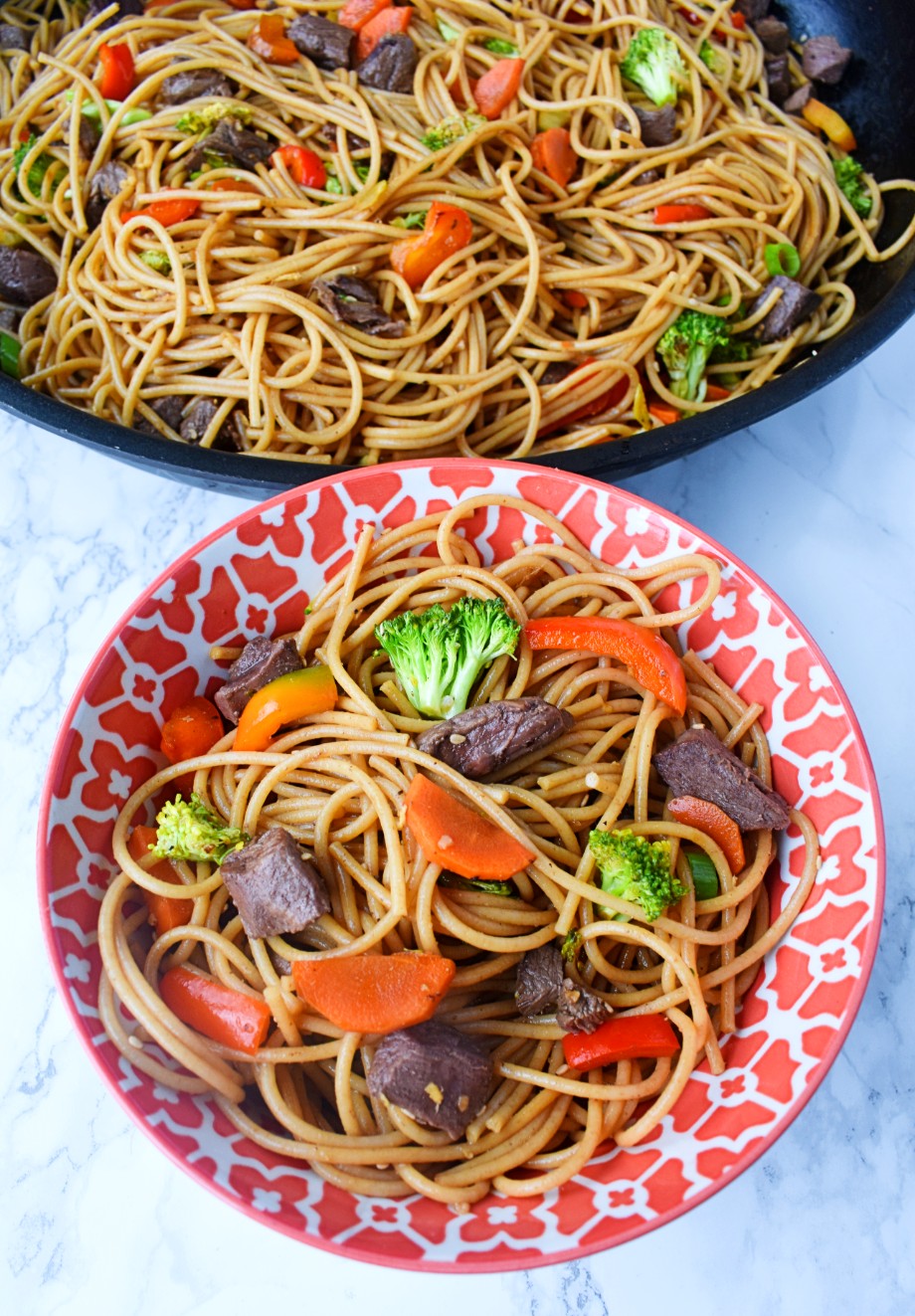 bowl of steak stir fry noodles