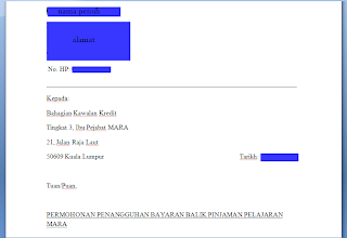 MM: Contoh surat penangguhan bayar pinjaman MARA