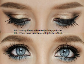 Maquillaje de Ojos con Tono Dorado y Celeste por maquillajebellezamujer.blogspot.com