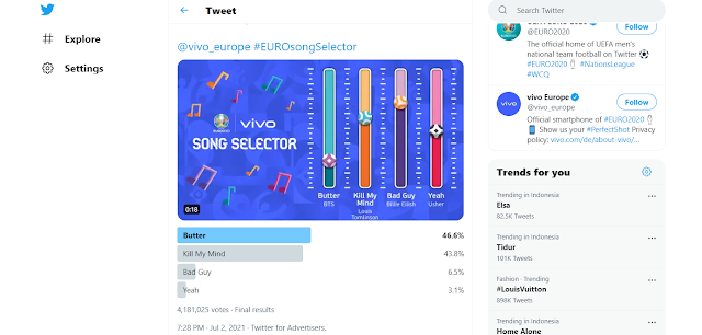 Vote Lagu Final Euro 2020 Ditutup.! Selamat Lagu Butter milik BTS Urutan Pertama