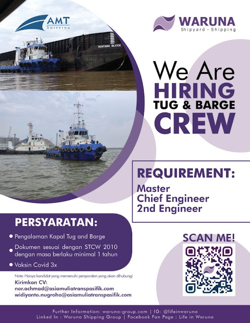 Job Pelaut Waruna Shipping Tug & Barge Terbaru Bulan April 2024