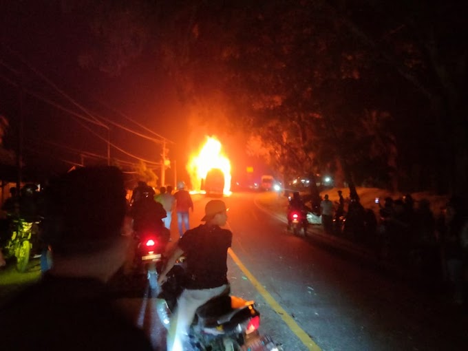 Tabrakan Maut di Sergai, Bus Pariwisata Dan Sepeda Motor Hangus Terbakar