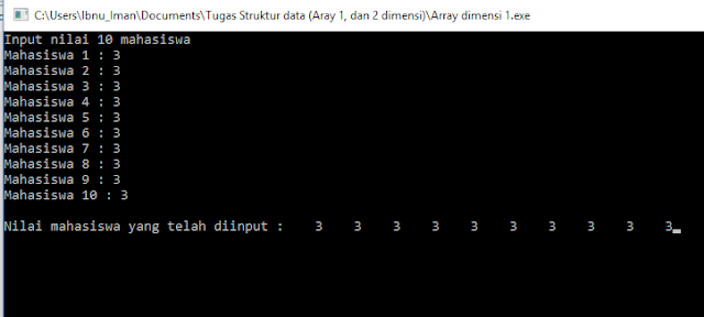 Contoh program bertipe Array satu dimensi dengan 