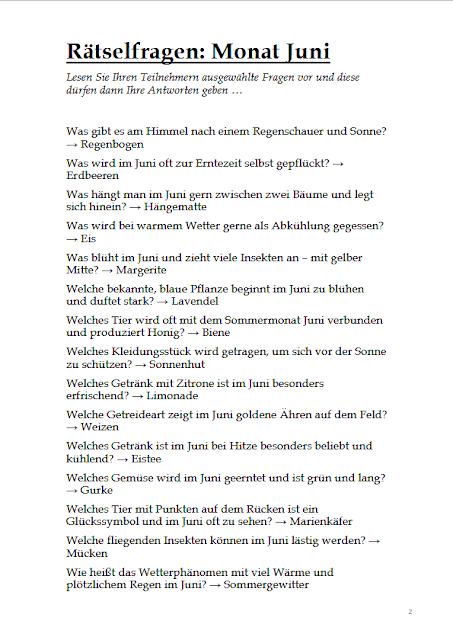 78 Rätselfragen: Monat Juni