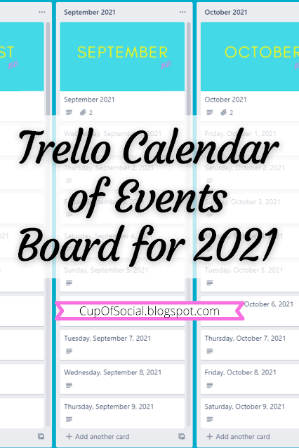 Trello Calendar of Events Board for 2021