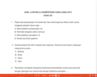 Latihan Soal UKG 2015 Guru Sekolah Dasar ( SD ) Paket 1