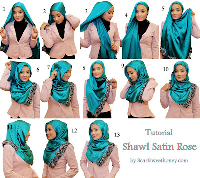 Cara Memakai Shawl Satin Rose Style 2