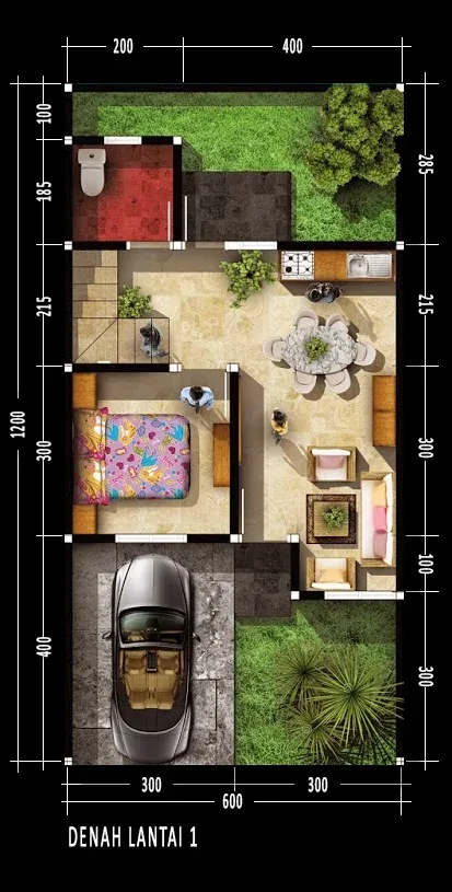 Lingkar Warna 3 Denah Rumah Minimalis Ukuran 6x12 Meter 3