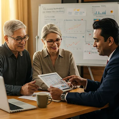 A couple planning their retirement with a financial advisor
