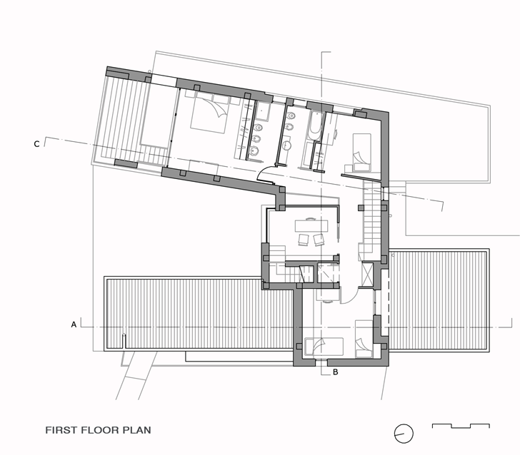 First floor plan of Modern villa Di Gioia by Pedone Working