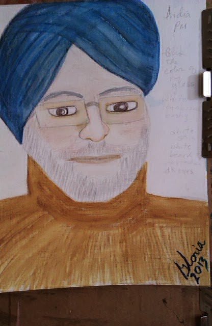 "India's Prime Minister" ethnic sketch by Gloria Poole; Nov 2013; watercolors