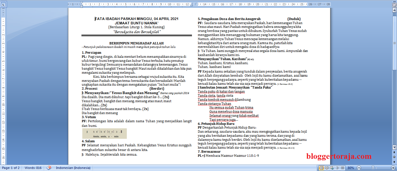 Panduan Cara Membuat Liturgi Di Microsoft Word