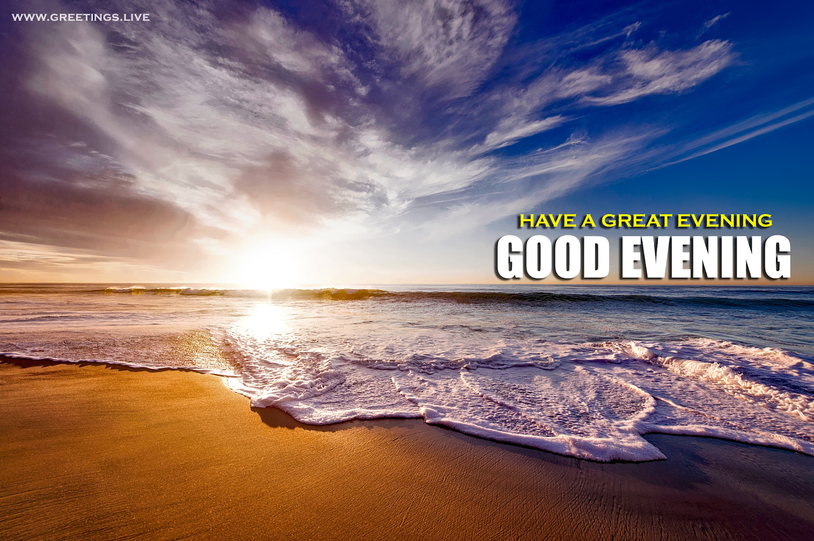 Greetings Live Free Daily Greetings Pictures Festival Gif Images Good Evening Time Wishes Amazing Sunset Beach View