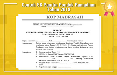 Contoh SK Panitia Pondok Ramadhan Tahun  Contoh SK Panitia Pondok Ramadhan Tahun 2018