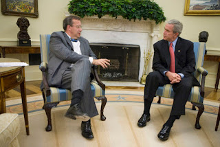 President George W. Bush meets with President Toomas Ilves of Estonia, during their meeting Monday, June 25, 2007, in the Oval Office. Calling him a 'President of a country which has emerged from some really dark days,' President Bush welcomed the leader to the White House saying, 'President Ilves is a very strong advocate for democracy and the marketplace...' White House photo by Eric Draper.