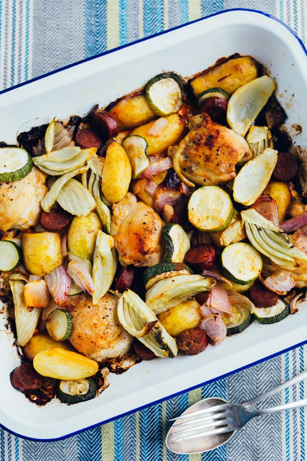 How To Bake Chicken, Chorizo And Cornish New Potatoes Tray Roast