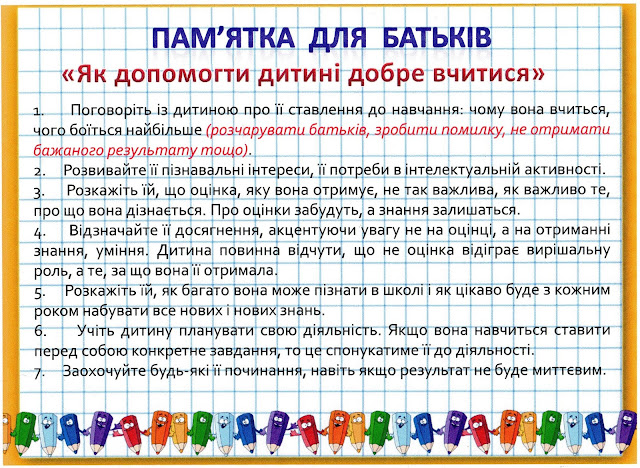 Результат пошуку зображень за запитом пам'ятки для батьків початкової школи