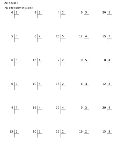 2. Sınıf, Matematik, Bölme İşlemi