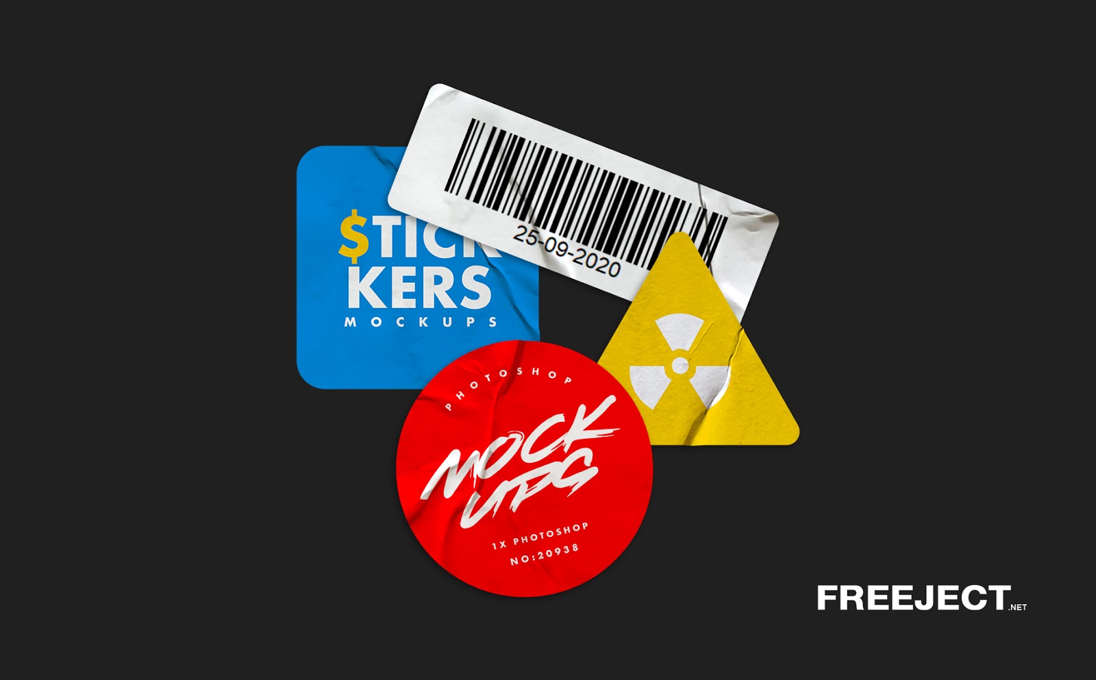 Download Free 4 Glued Sticker Mockups Photoshop File