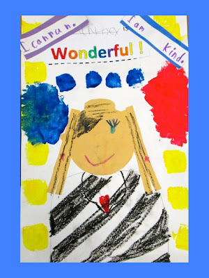 Kindergarten Self-Portraits in Response to picture book & song "You're Wonderful" by Debbie Clement