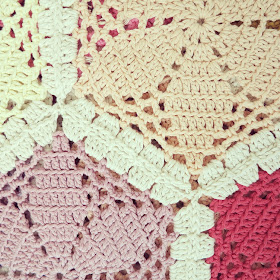 ByHaafner, crochet, work in progress, throw, blanket, hexagon, pastel