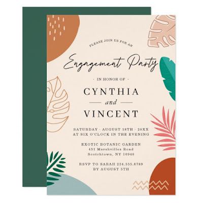  Modern Abstract Tropical Summer Engagement Party Invitation
