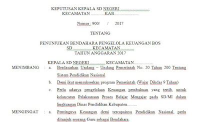 Contoh SK Bendahara BOS SD SMP SMA SMK Terbaru