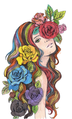desenho de moça com rosas no cabelo