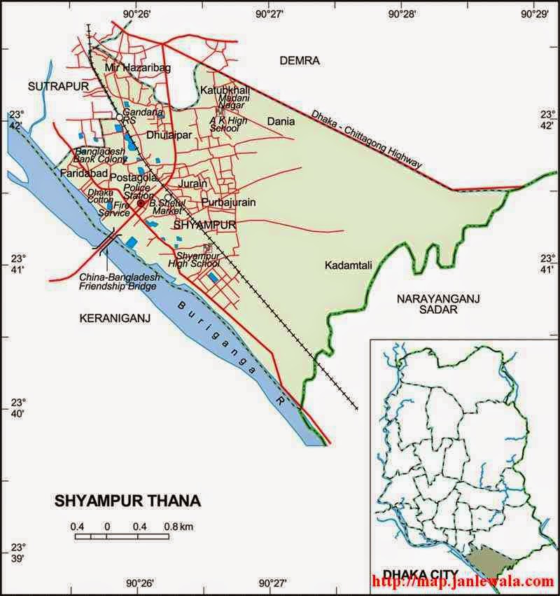 shyampur thana dhaka map of bangladesh
