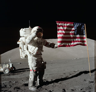 moon landing - astronaut with us flag