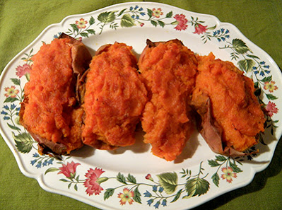 Four Stuffed Sweet Potatoes on a Platter