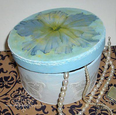 blue decoupage trinket box