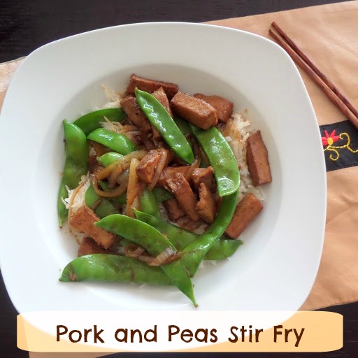 Pork and Peas Stir Fry:  A sweet and spicy stir fry made with leftover Herb Roasted Pork Tenderloin and a variety of peas.