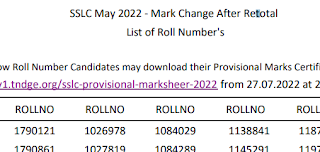 SSLC May 2022 - Mark Change After Retotal List of Roll Number's - 27.07.2022 - PDF