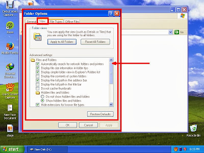 Learn how to disable show or don't show hidden files and folders in windowsXP step10