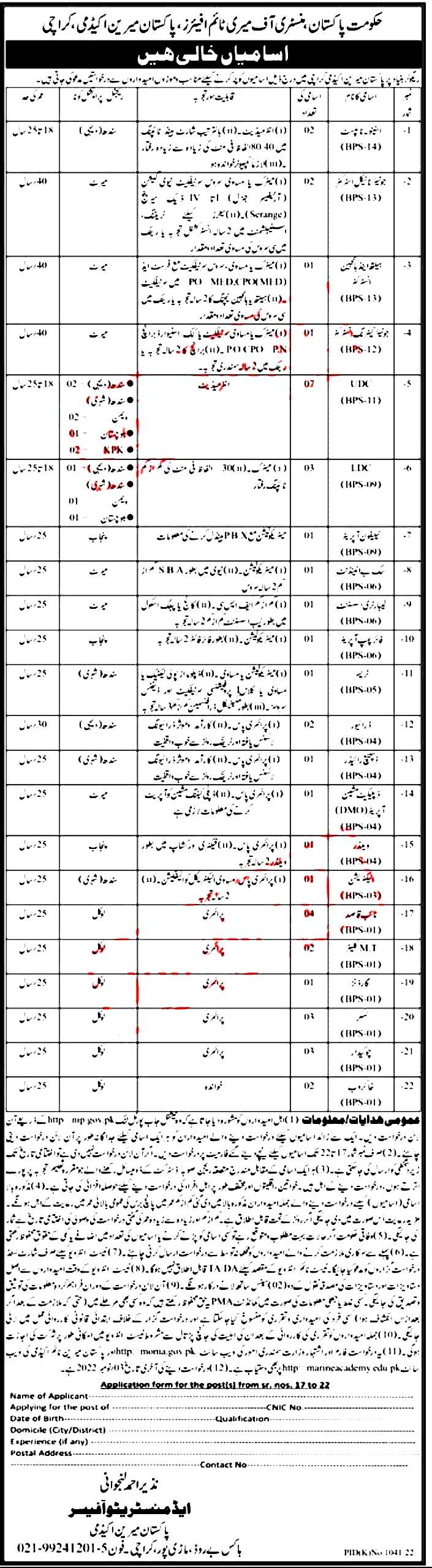 Pakistan Marine Academy Karachi Jobs 2022