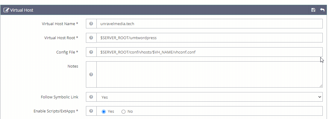 Entering New Virtual Host on OpenLiteSpeed