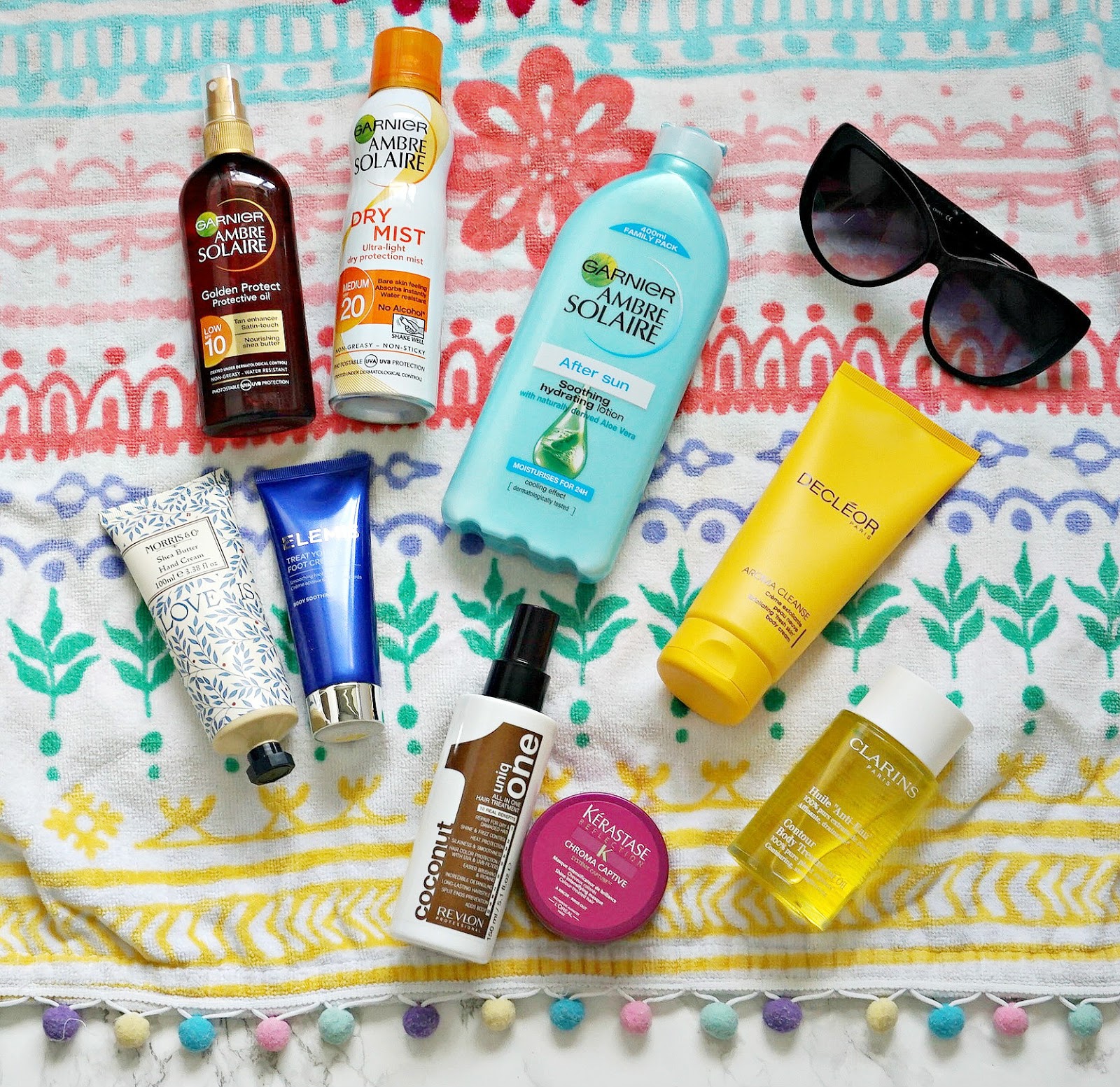 Ambre Solaire SPF, Elemis Foot Cream, Kérastase Chroma Captive Hair Mask, Uniq One 10 in 1 Hair Treatment, Clarins Contour Body Oil, Ambre Solaire Aftersun, Decleor Aroma Cleanse, Review, Sun holiday essentials, Fragrance Direct