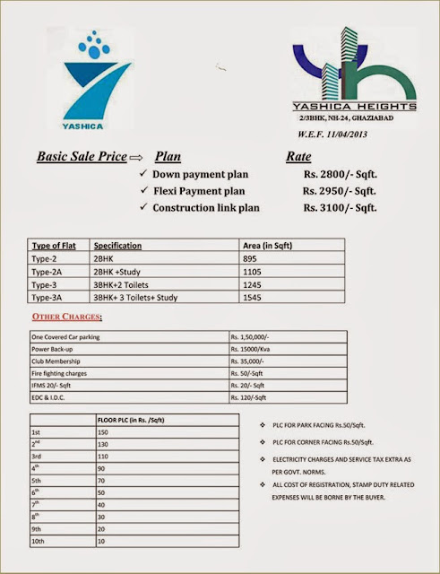 Yashica Heights NH-24 Ghaziabad Price List
