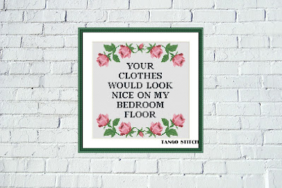 Your clothes funny romantic cross stitch pattern floral design - Tango Stitch