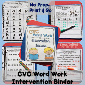 CVC word work intervention binder for RTI